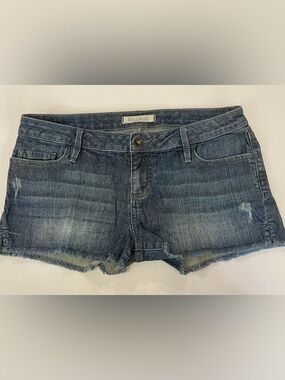 Bullhead Dark Blue Distressed Denim Shorts